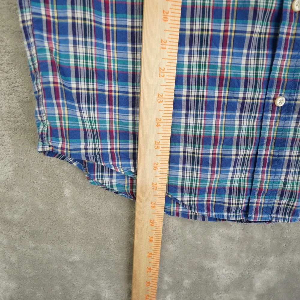 Ralph Lauren Boys XL 18-20 Blue Plaid Short Sleeve Button Up Shirt Pony Logo